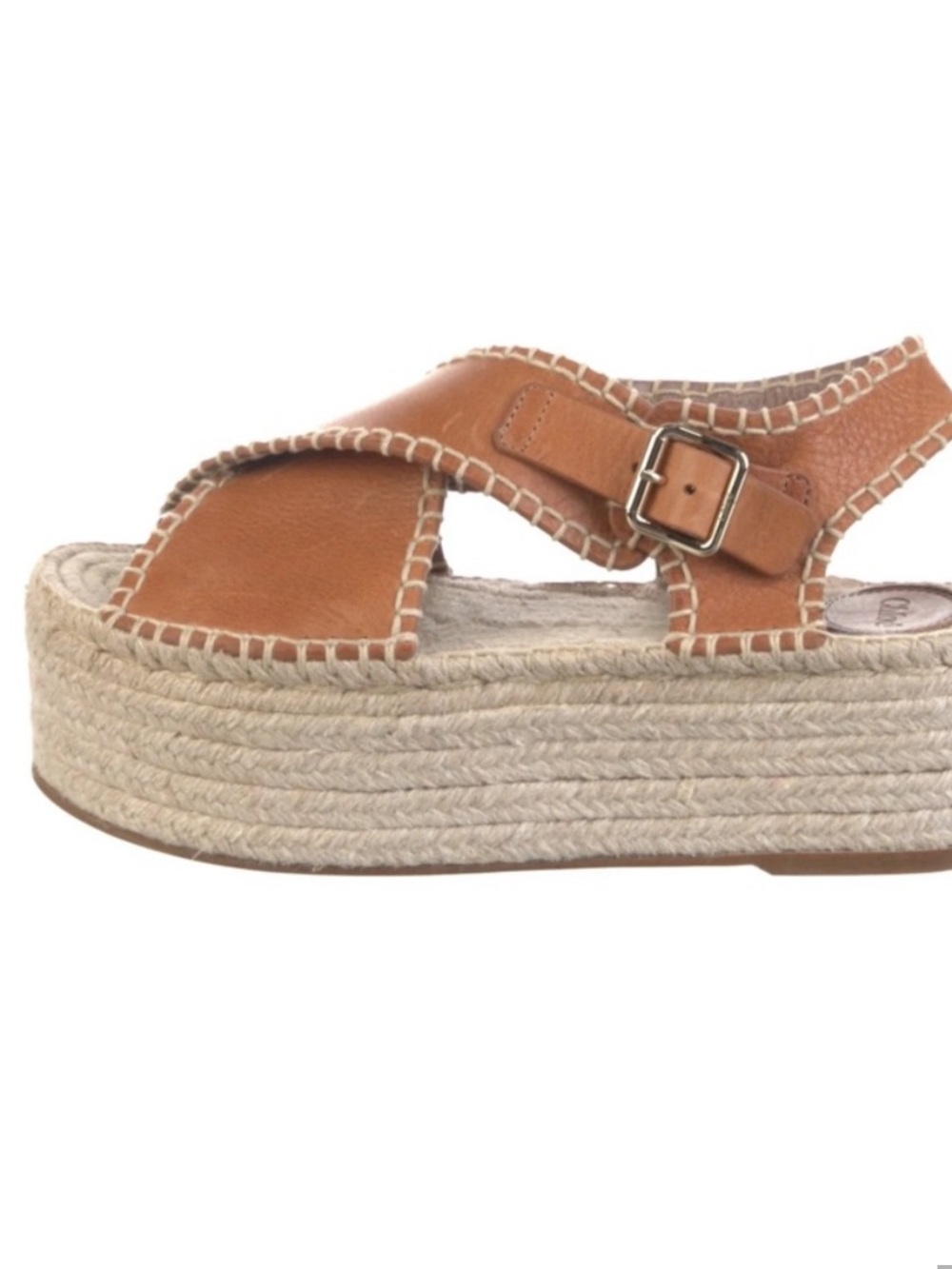 Chloe Lucinda Tan Leather Platform Espadrille Sandals